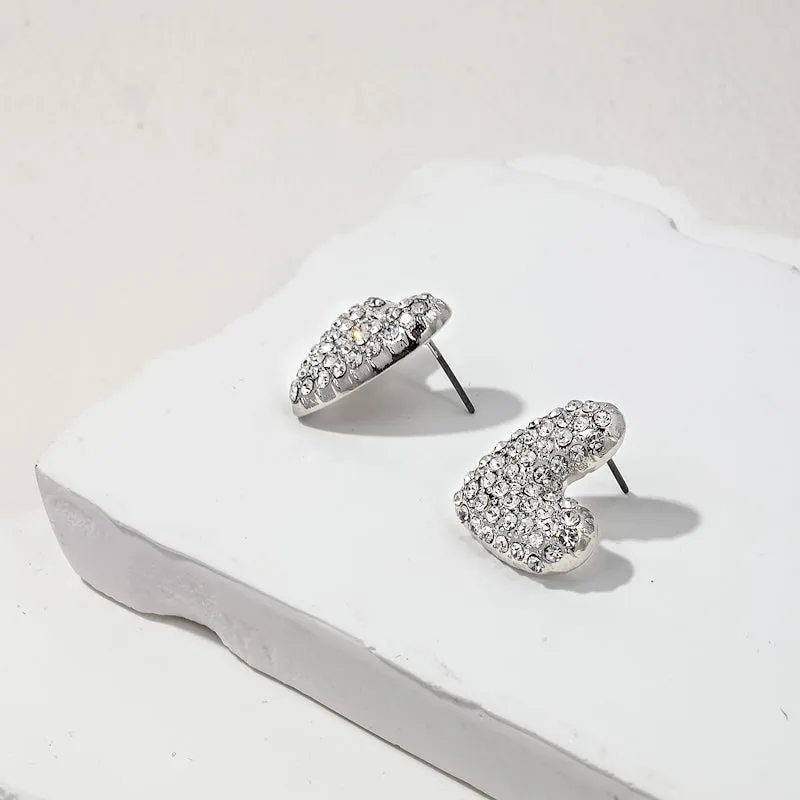 1 Pair Cute Romantic Heart Shape Plating Inlay Alloy Rhinestones Ear Studs
