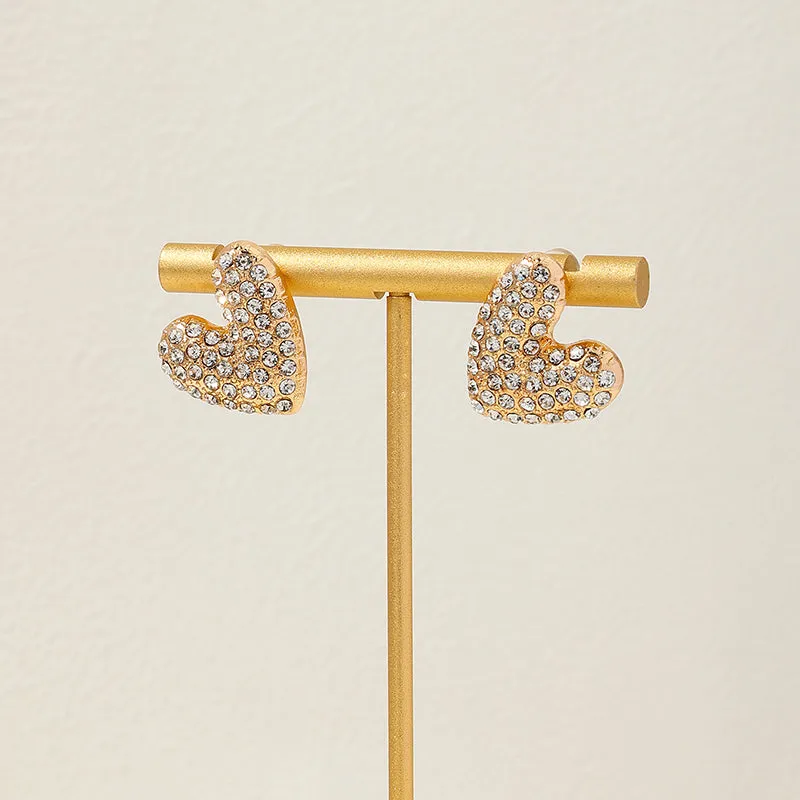 1 Pair Cute Romantic Heart Shape Plating Inlay Alloy Rhinestones Ear Studs