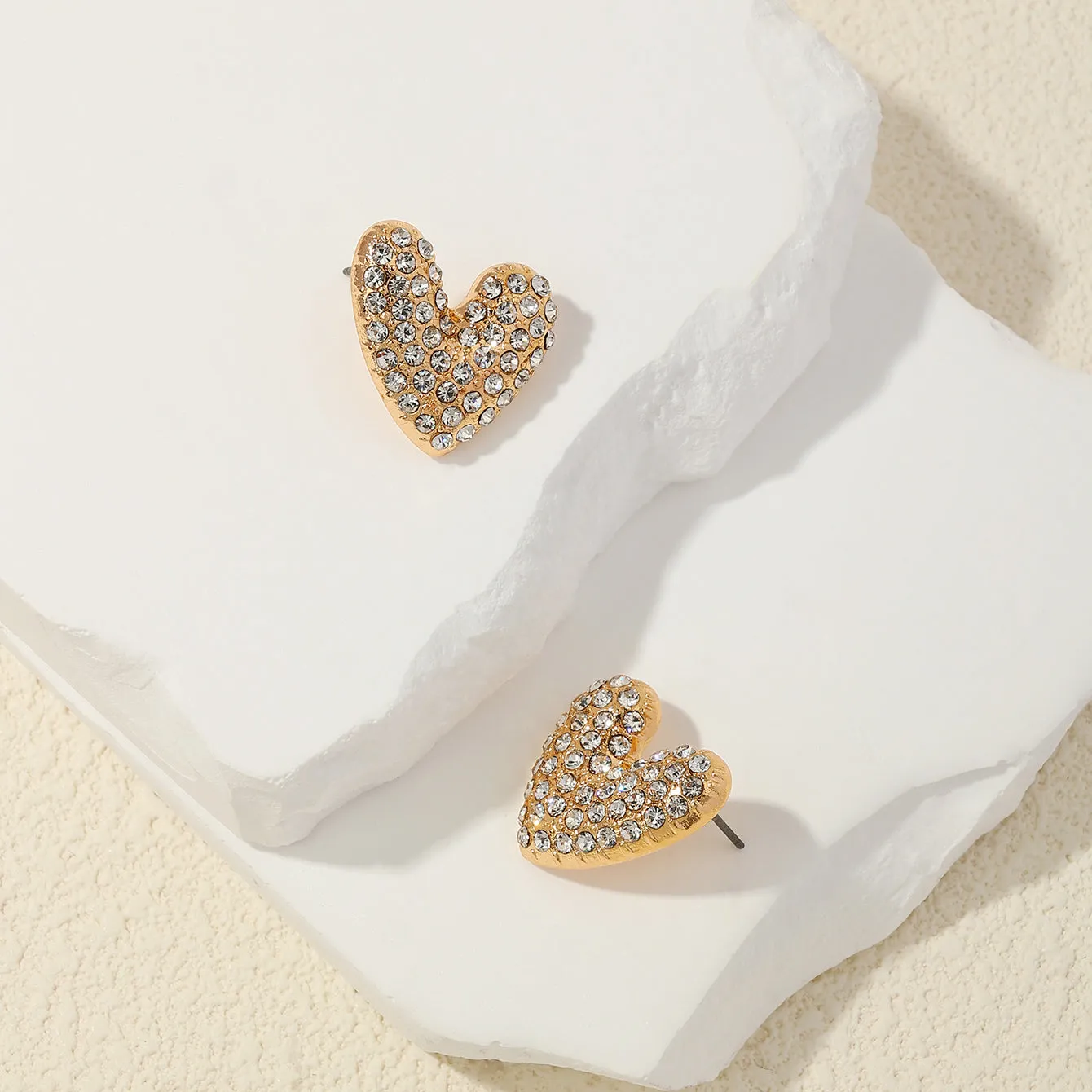 1 Pair Cute Romantic Heart Shape Plating Inlay Alloy Rhinestones Ear Studs