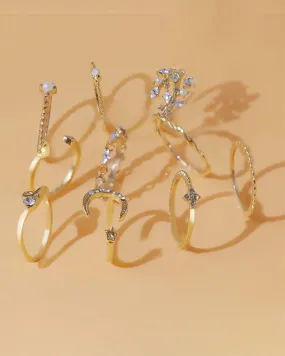 10PCS/Set Rhinestone Pearls Decor Star Moon Geo Pattern Boho Ring