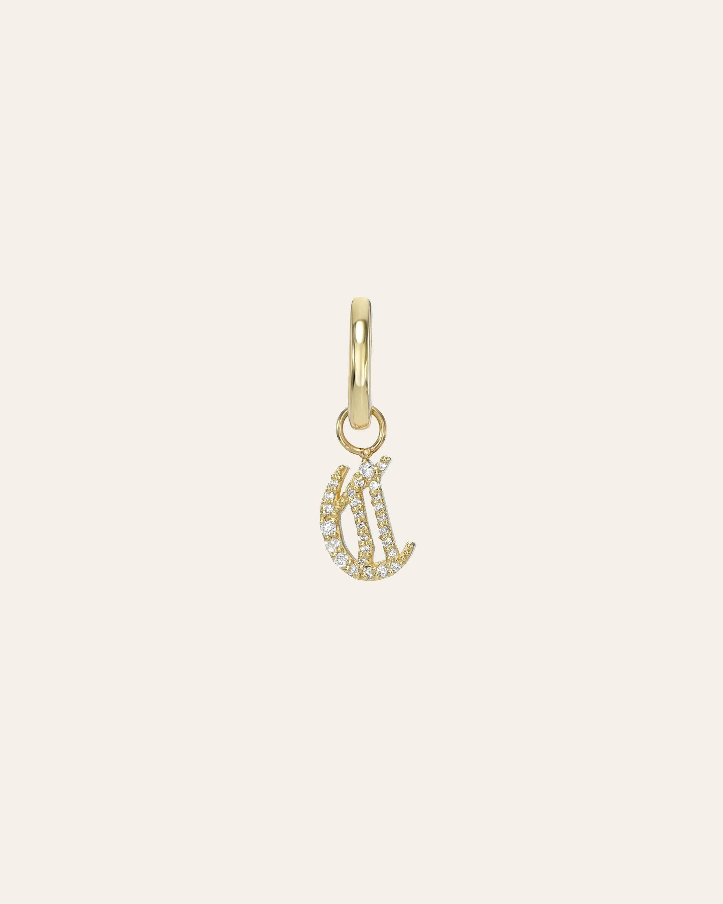 14k Gold Mini Huggie Earring with Diamond Gothic Initial Charm