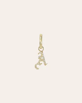 14k Gold Mini Huggie Earring with Diamond Gothic Initial Charm