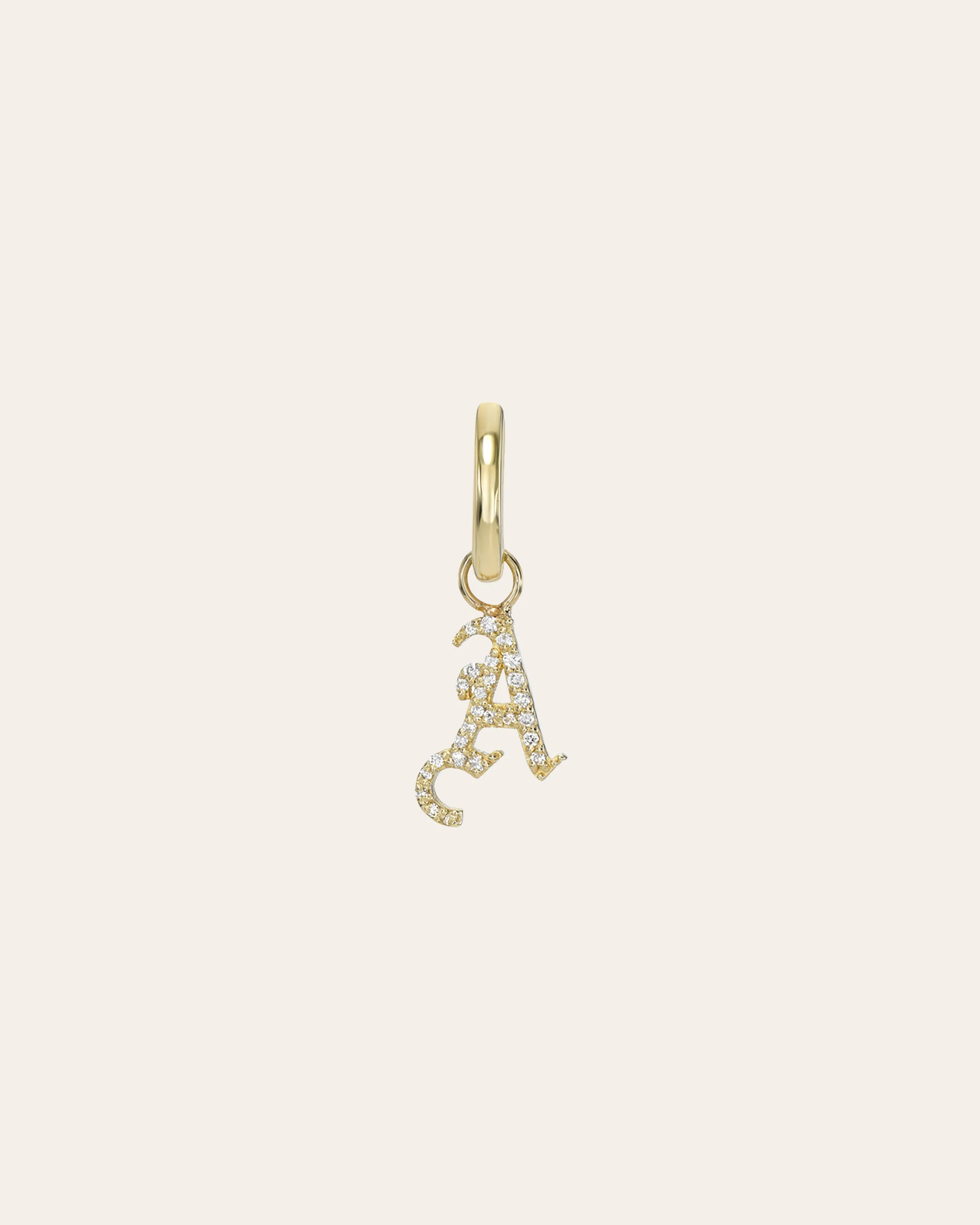14k Gold Mini Huggie Earring with Diamond Gothic Initial Charm