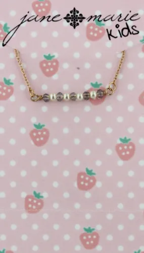 14" Kids Grey Opal & Pearl Beaded Bar Necklace, 3" Ext.