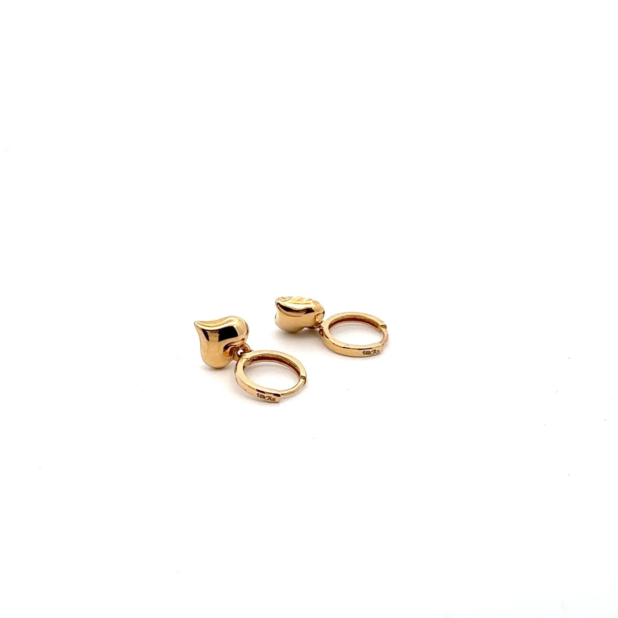 18K Gold Earrings Hoops Dangle Heart