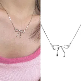 1PC Trendy Bowknot Necklace Silver Color Clavicle Chain For Woman Elegant Vintage Sweet Bow Choker Necklace Party Jewelry Gifts