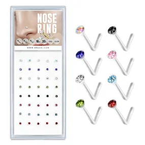 20g 2mm Gem Top Flexible L-Bend Nose Rings
