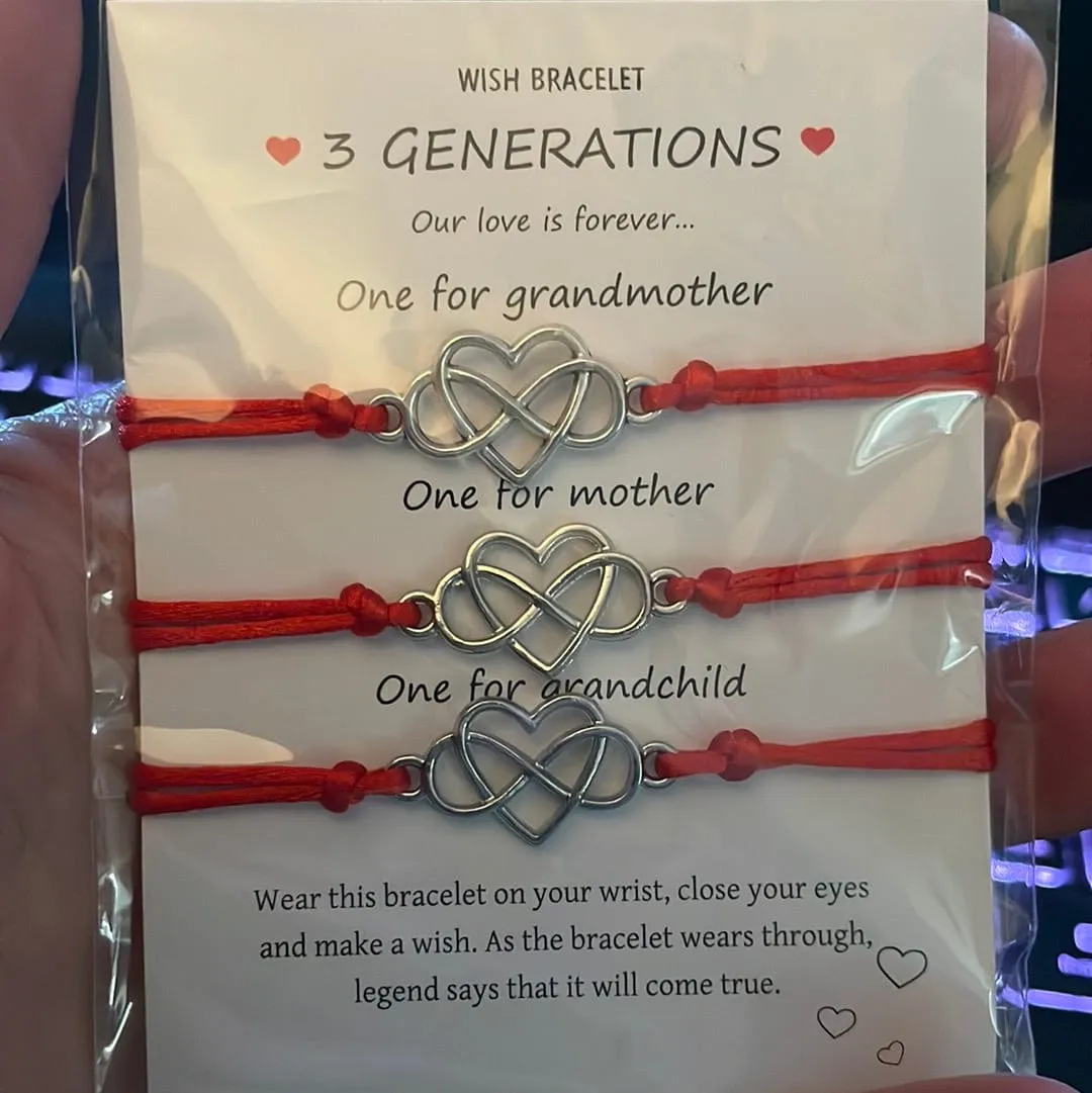 3 Generations Red String Heart Infinity Wish Bracelet