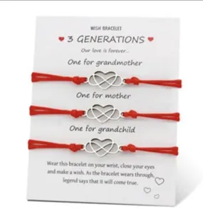 3 Generations Red String Heart Infinity Wish Bracelet