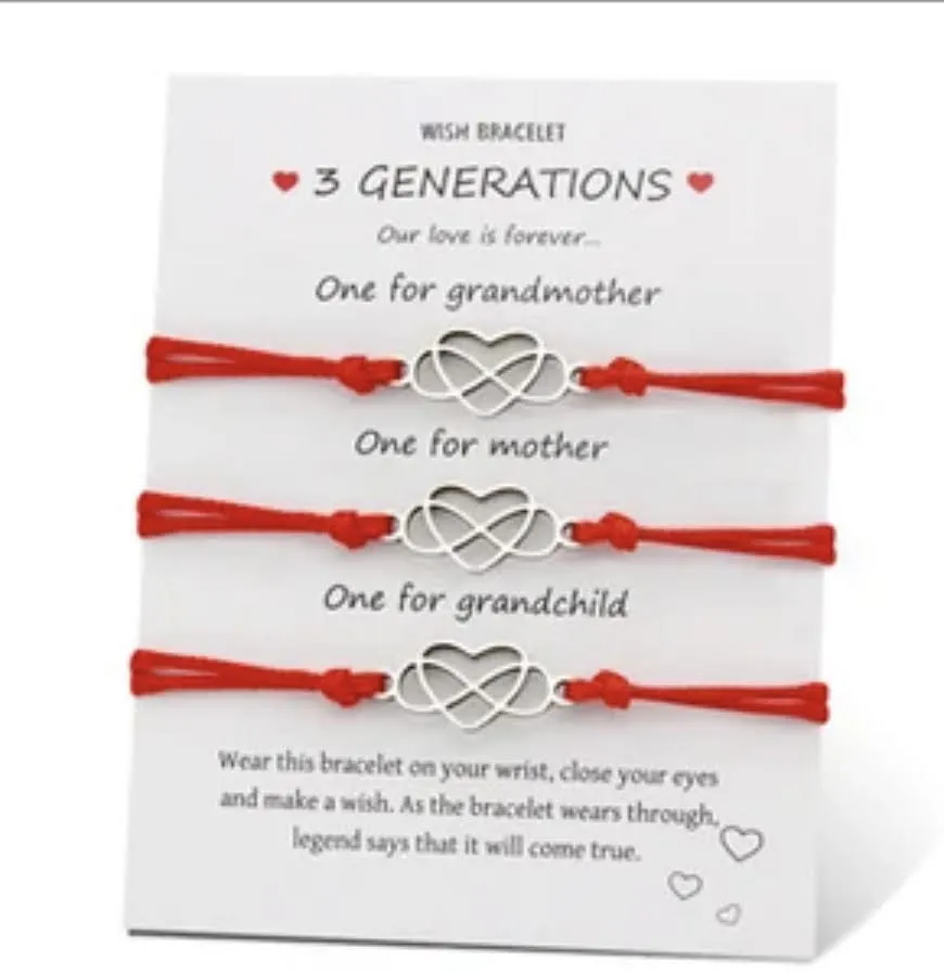 3 Generations Red String Heart Infinity Wish Bracelet