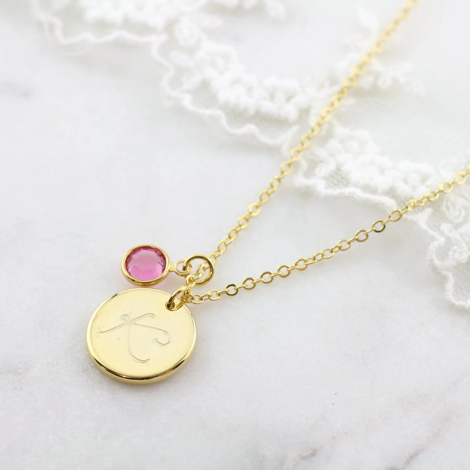 Amor Personalised Collection - Necklace Large Disc Birthstone Crystal