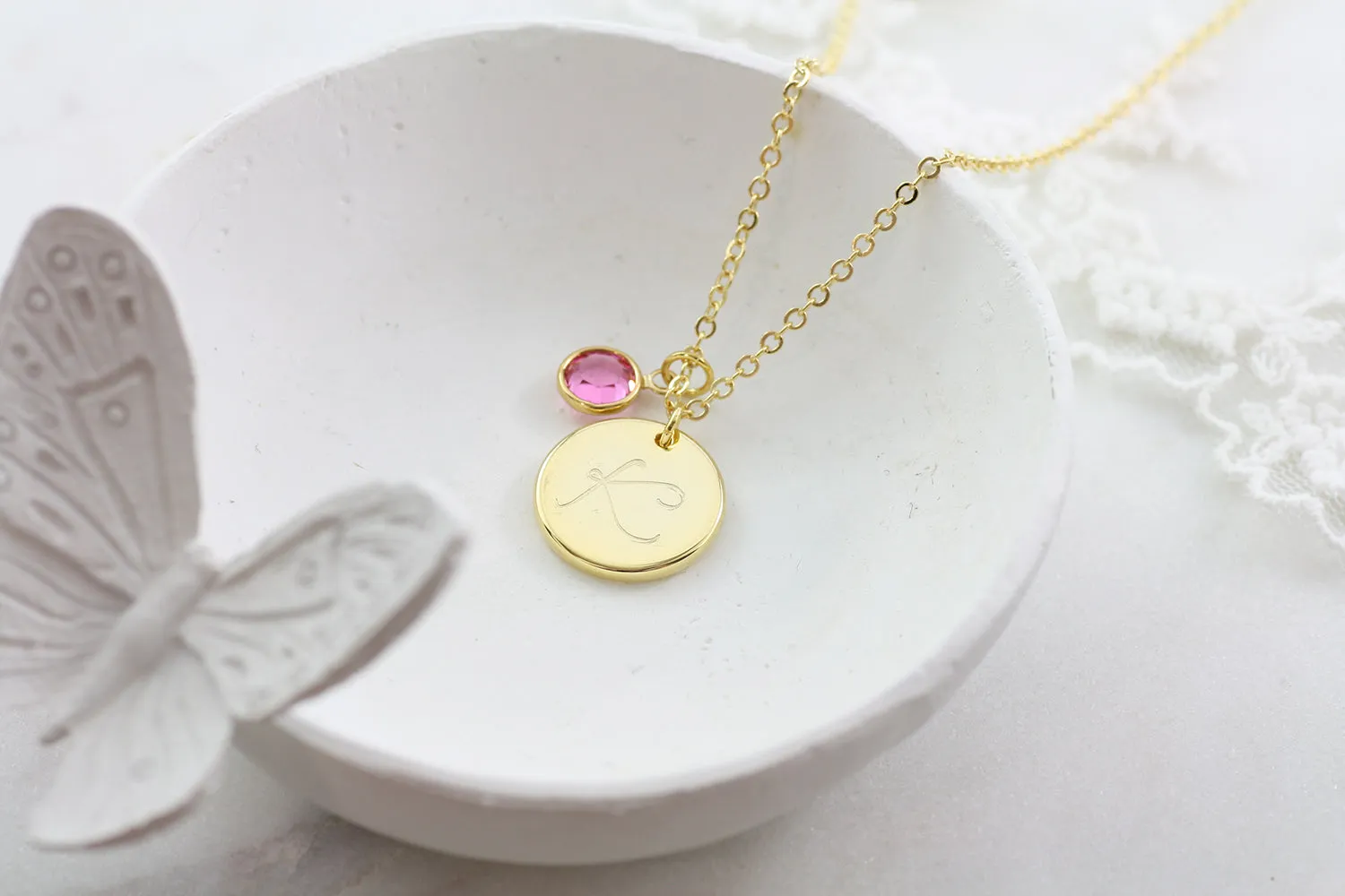 Amor Personalised Collection - Necklace Large Disc Birthstone Crystal