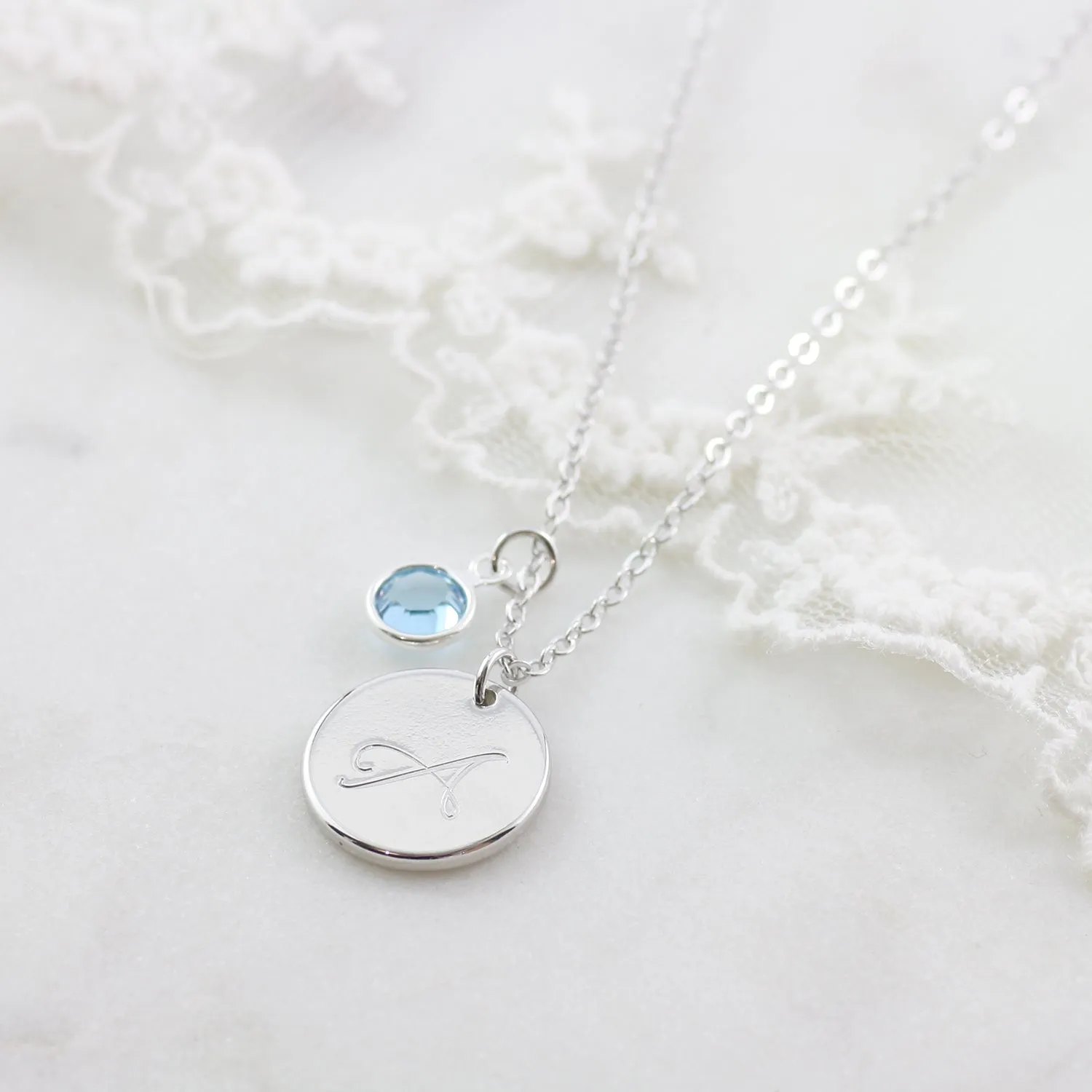 Amor Personalised Collection - Necklace Large Disc Birthstone Crystal