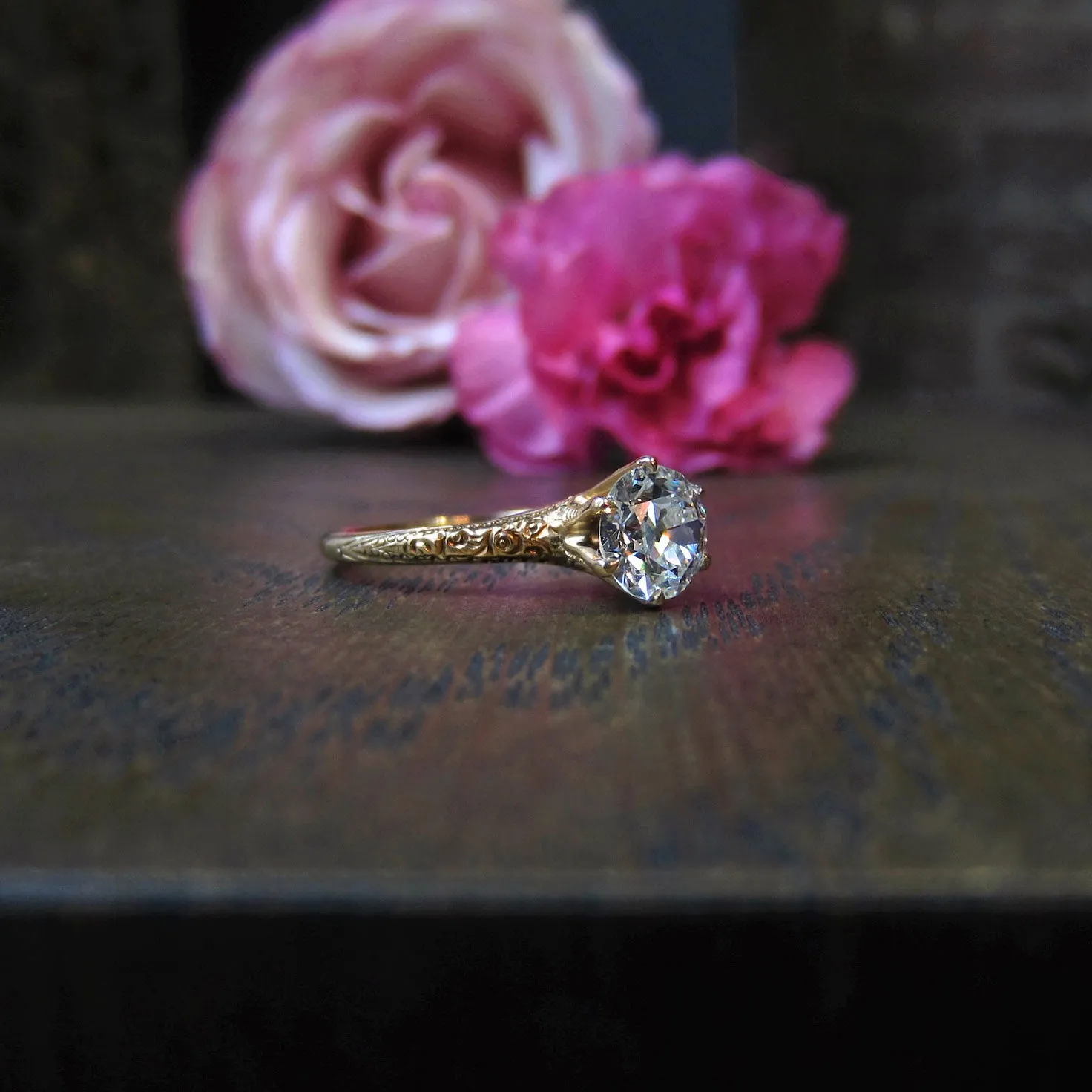 Art Deco Diamond Solitaire Engagement Ring, Old Euro 1.02ct