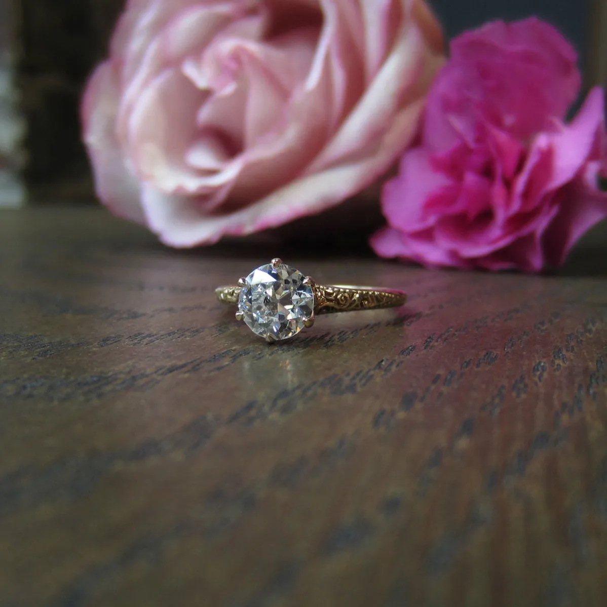 Art Deco Diamond Solitaire Engagement Ring, Old Euro 1.02ct