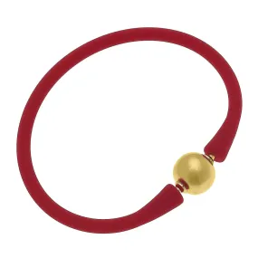 Bali 24K Gold Plated Ball Bead Silicone Bracelet in Red
