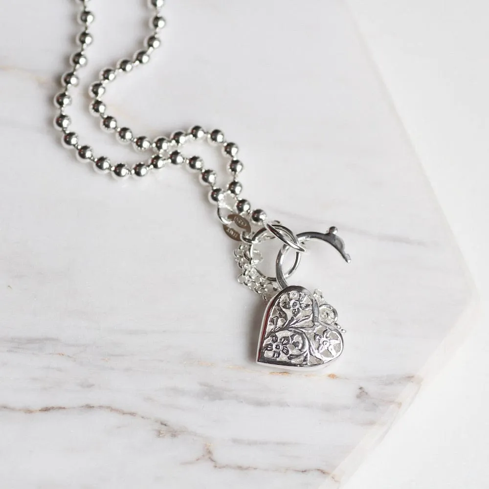 Ball Chain Bracelet with Filagree Heart Lock
