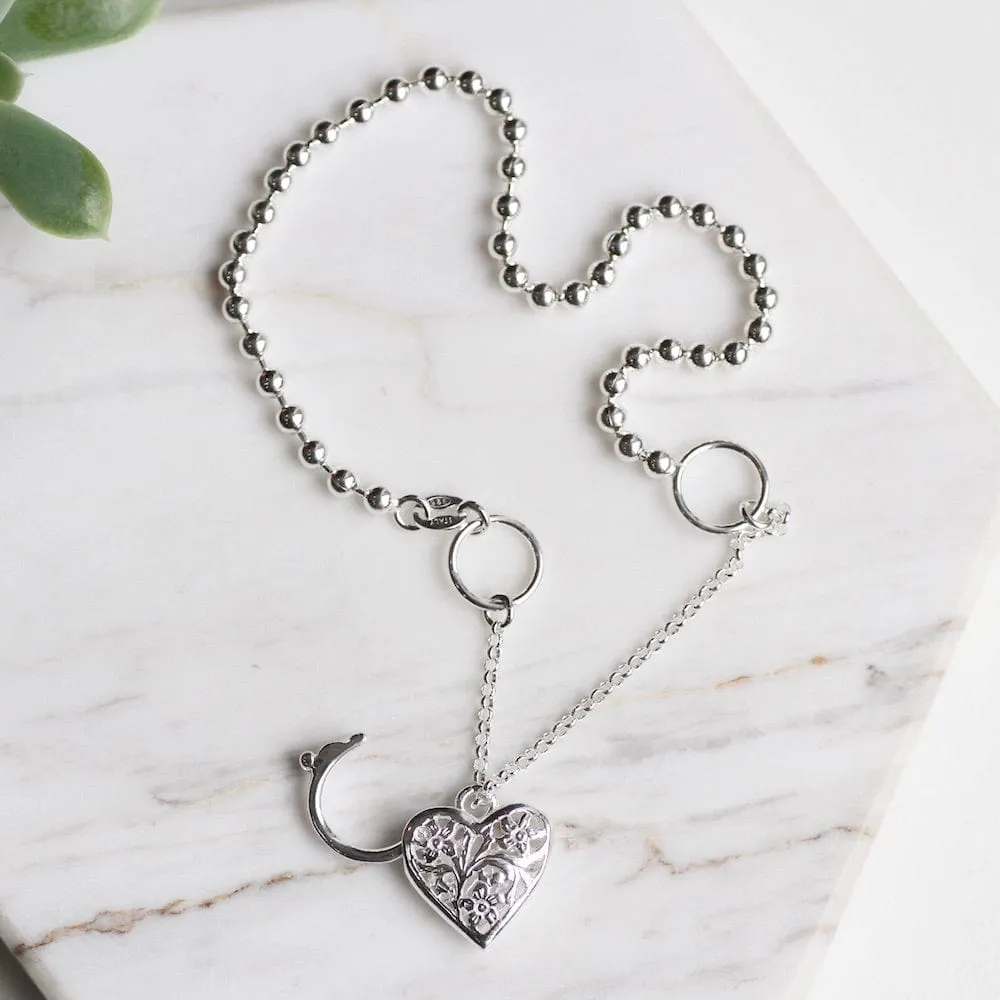 Ball Chain Bracelet with Filagree Heart Lock