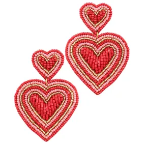 Beaded Double Heart Earrings