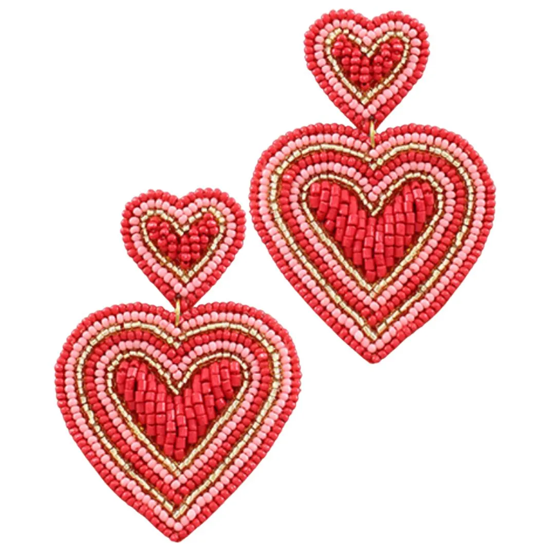 Beaded Double Heart Earrings