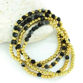 Beaded Stone Stretch Bracelets- GREY/GOLD