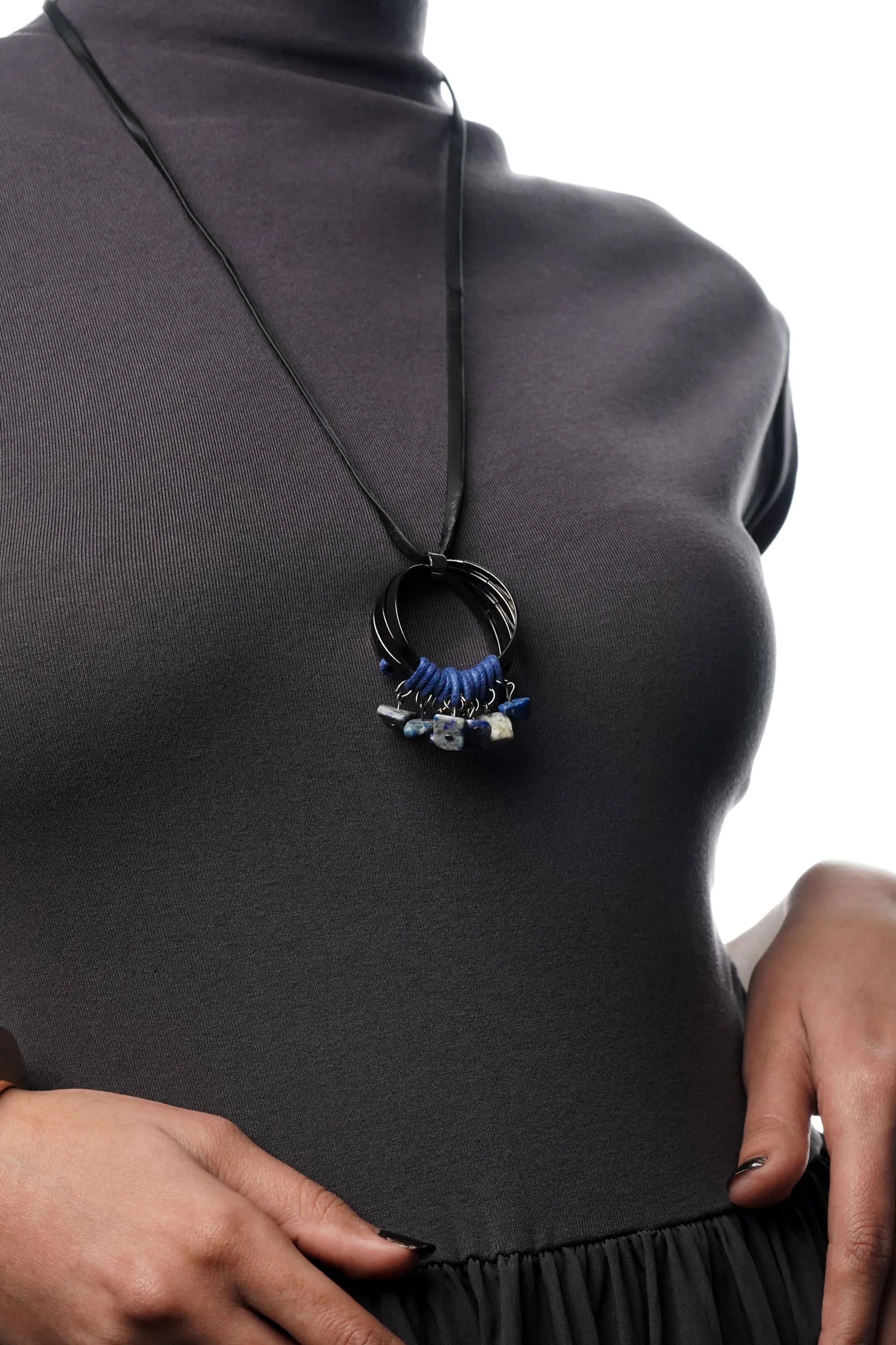 Blue Stone & Ring Necklace