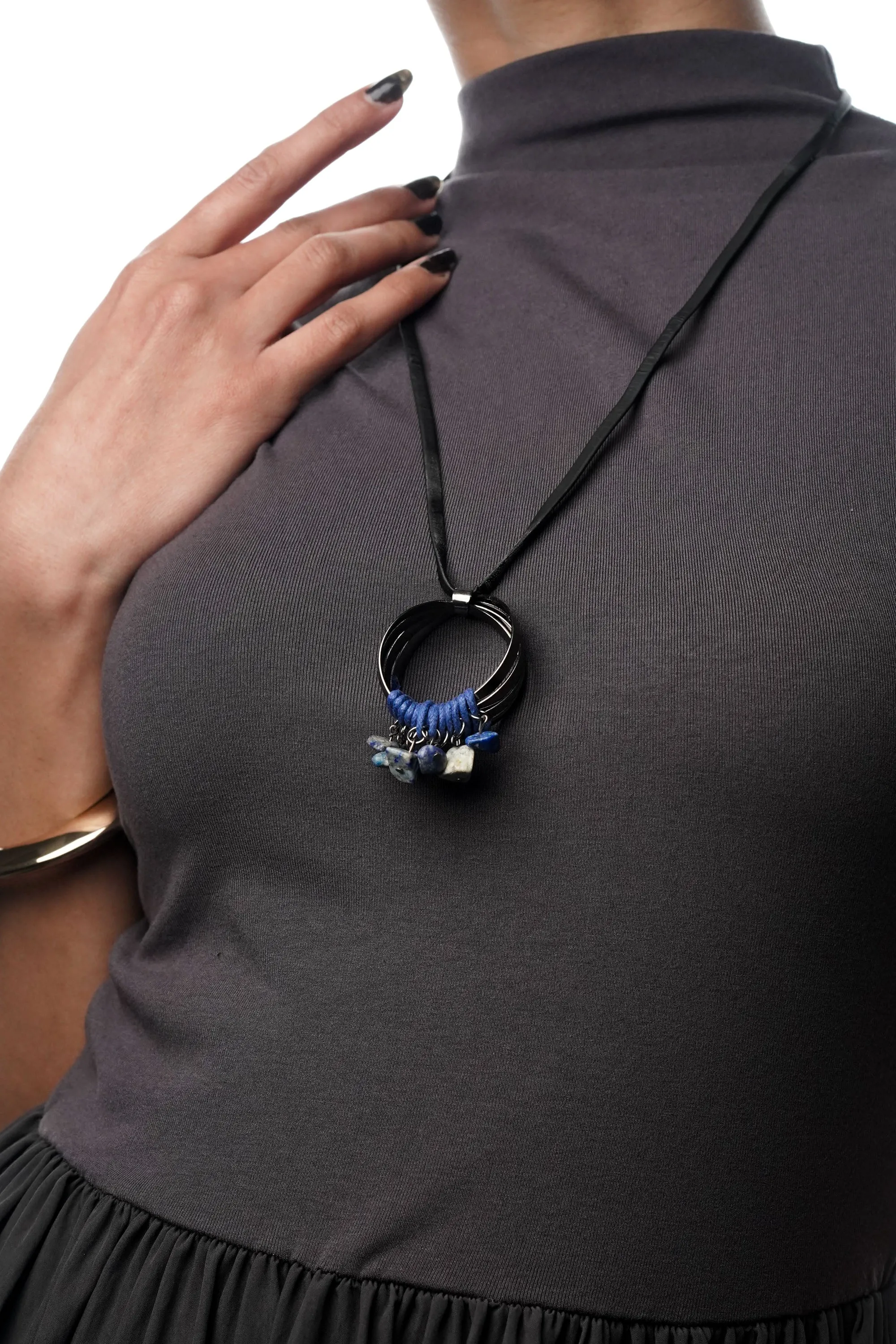 Blue Stone & Ring Necklace