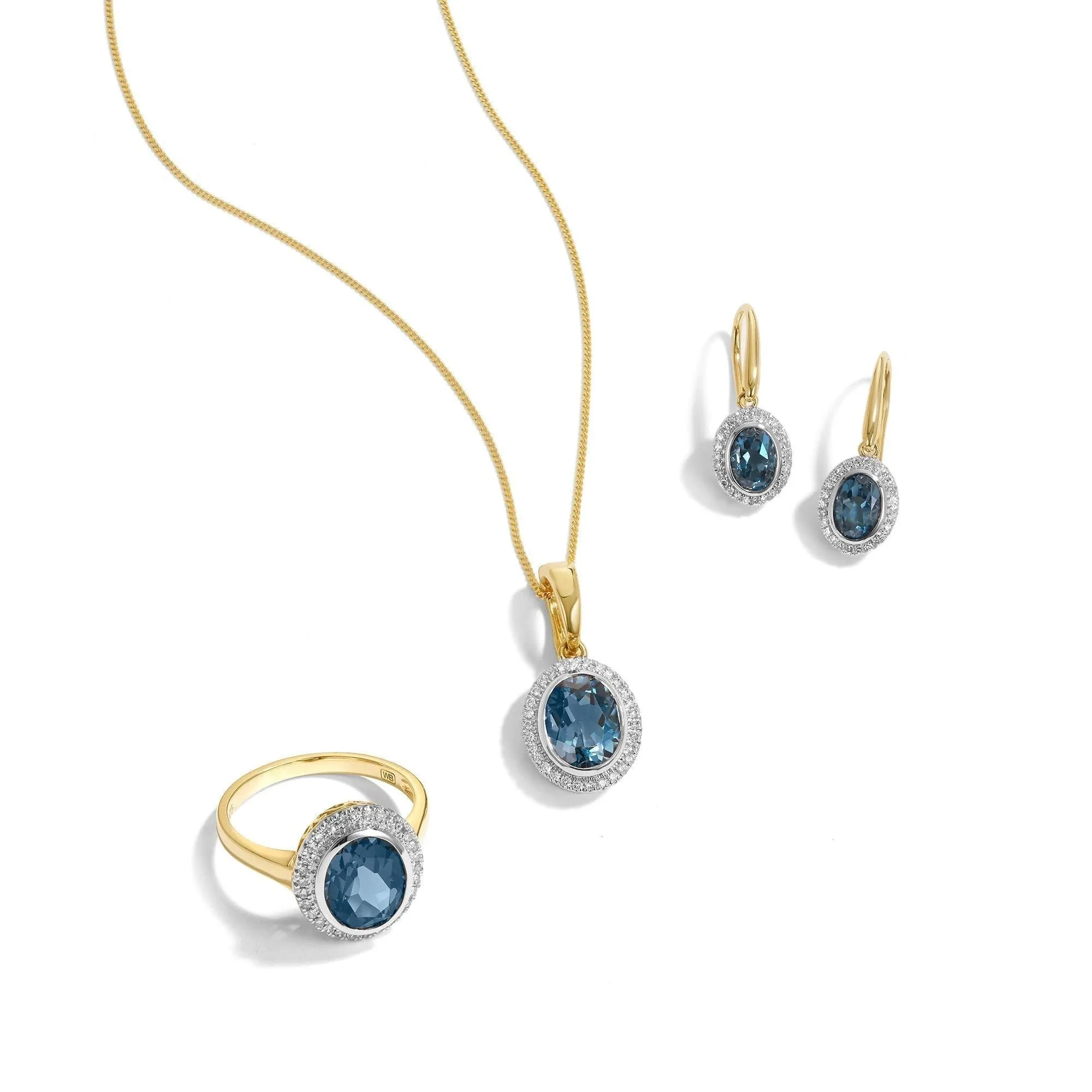 Blue Topaz & Diamond Earrings in 9ct Yellow Gold