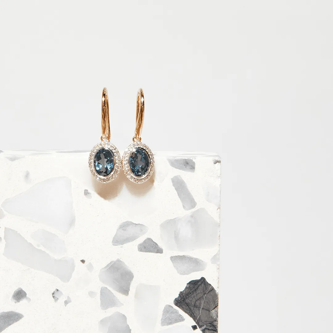 Blue Topaz & Diamond Earrings in 9ct Yellow Gold