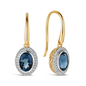 Blue Topaz & Diamond Earrings in 9ct Yellow Gold