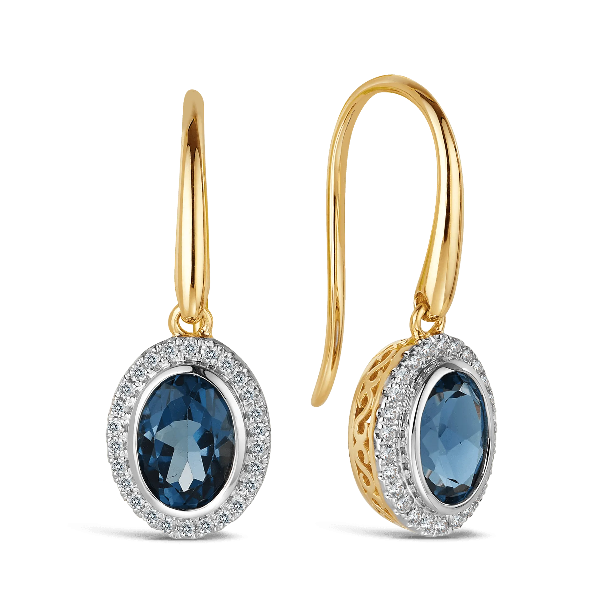 Blue Topaz & Diamond Earrings in 9ct Yellow Gold