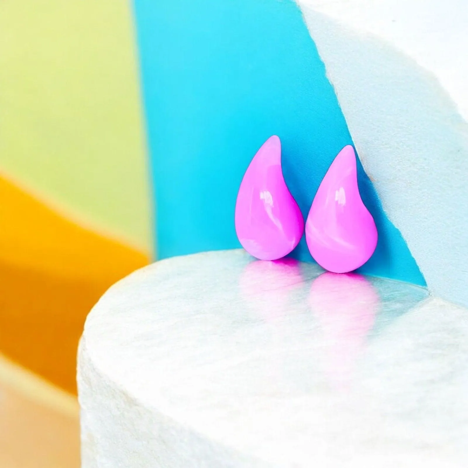Bold Pink Teardrop Resin Earrings