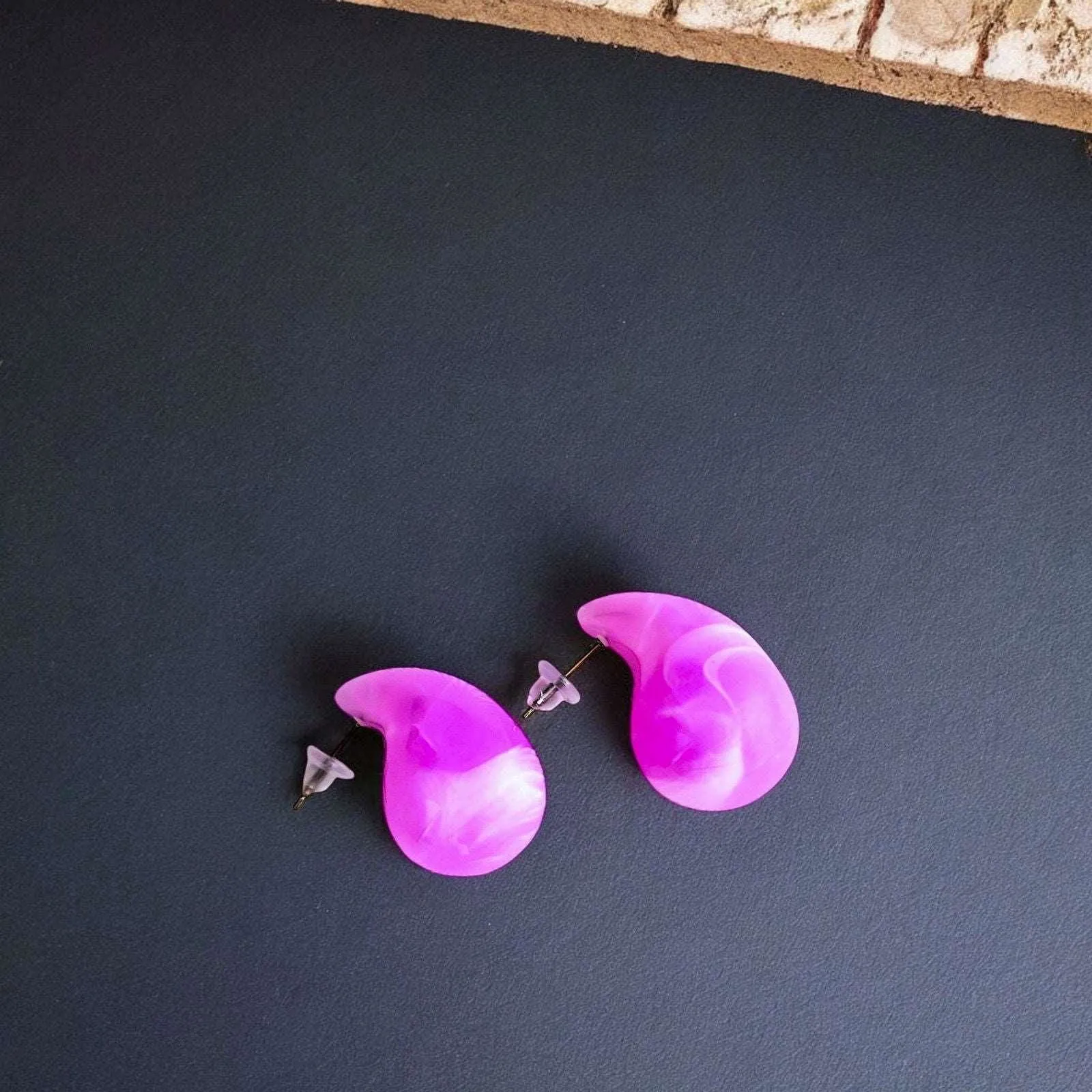 Bold Pink Teardrop Resin Earrings