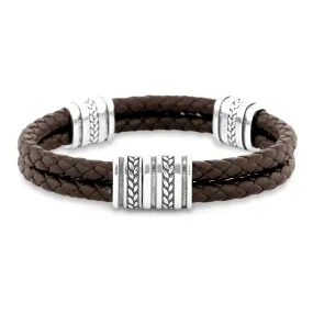 Bracelet cuir véritable et Argent 925 plaqué Argent oxydé