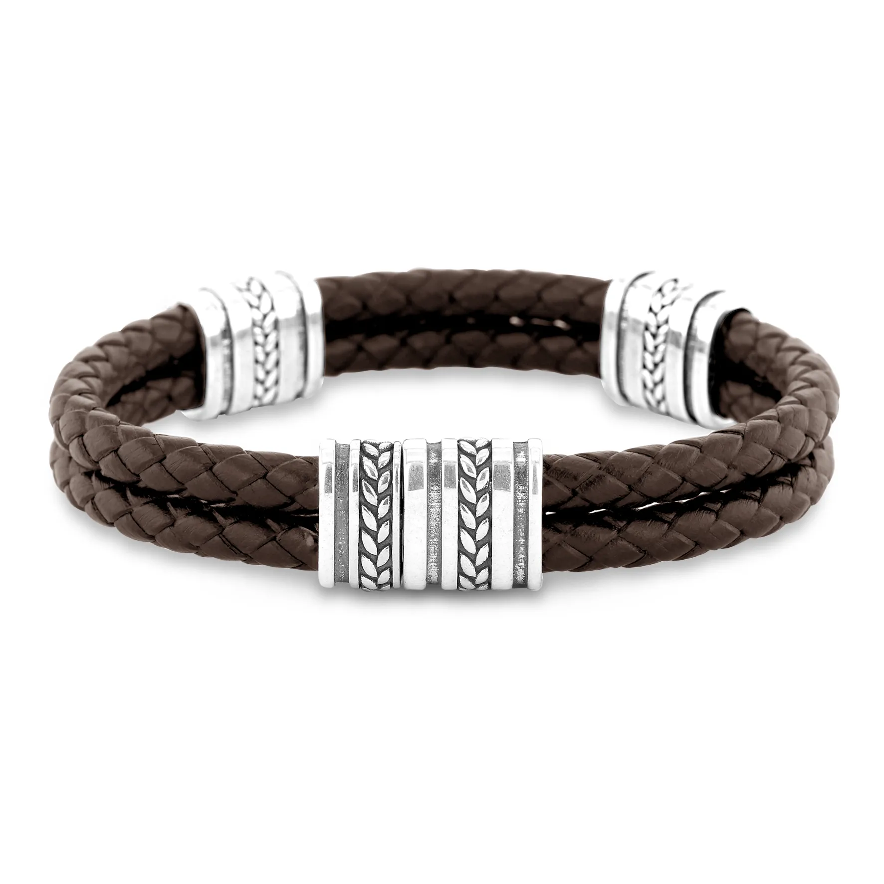 Bracelet cuir véritable et Argent 925 plaqué Argent oxydé