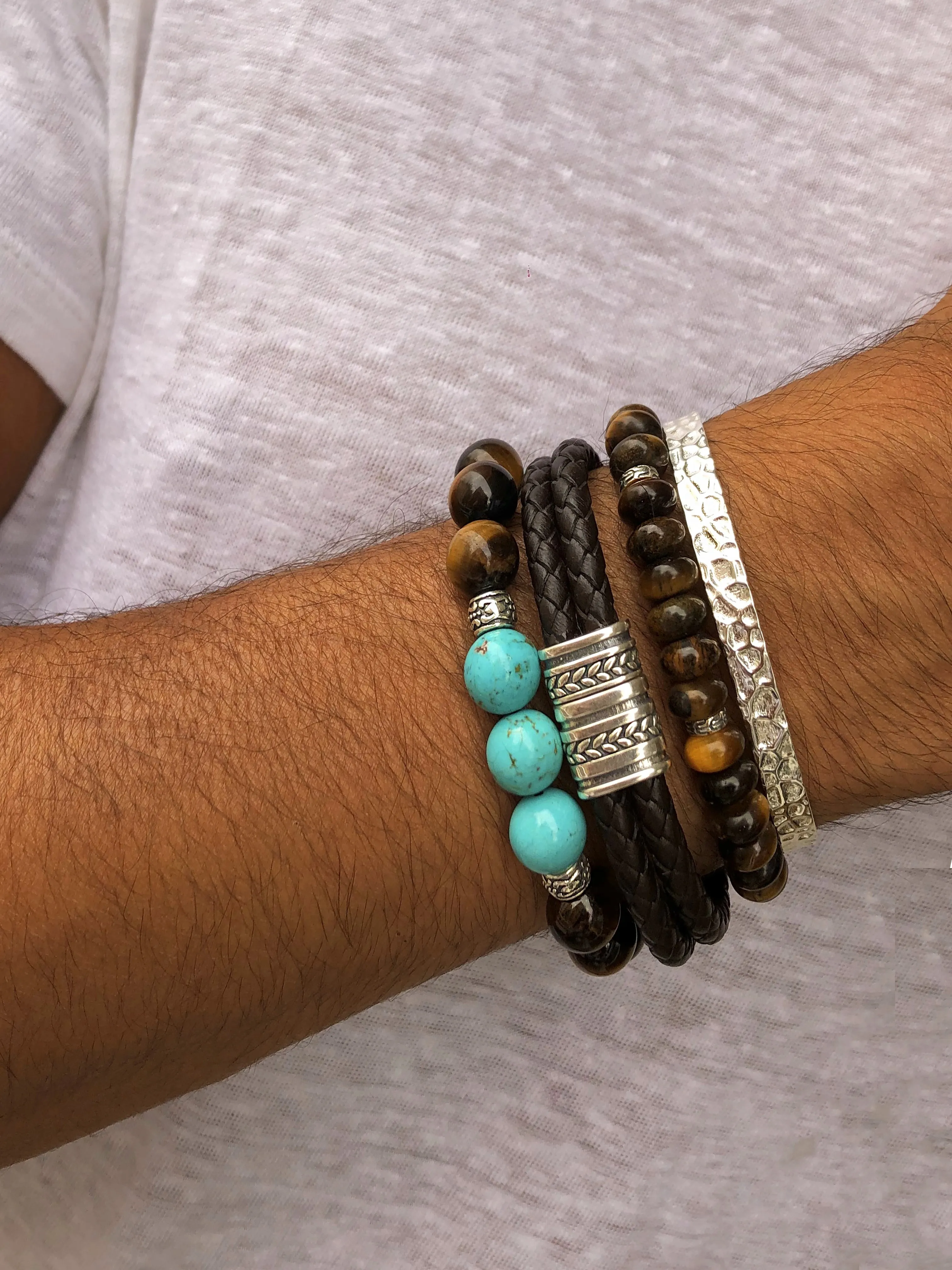 Bracelet cuir véritable et Argent 925 plaqué Argent oxydé