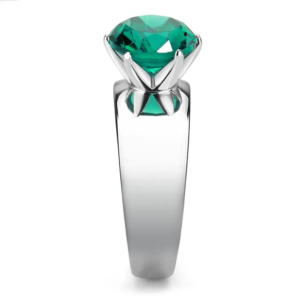 CJ52012 Wholesale Women's Stainless Steel Synthetic Blue Zircon Round Solitaire Ring
