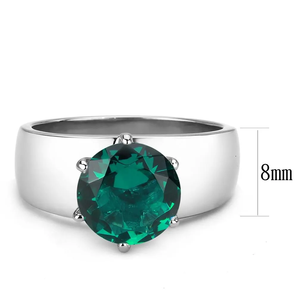 CJ52012 Wholesale Women's Stainless Steel Synthetic Blue Zircon Round Solitaire Ring