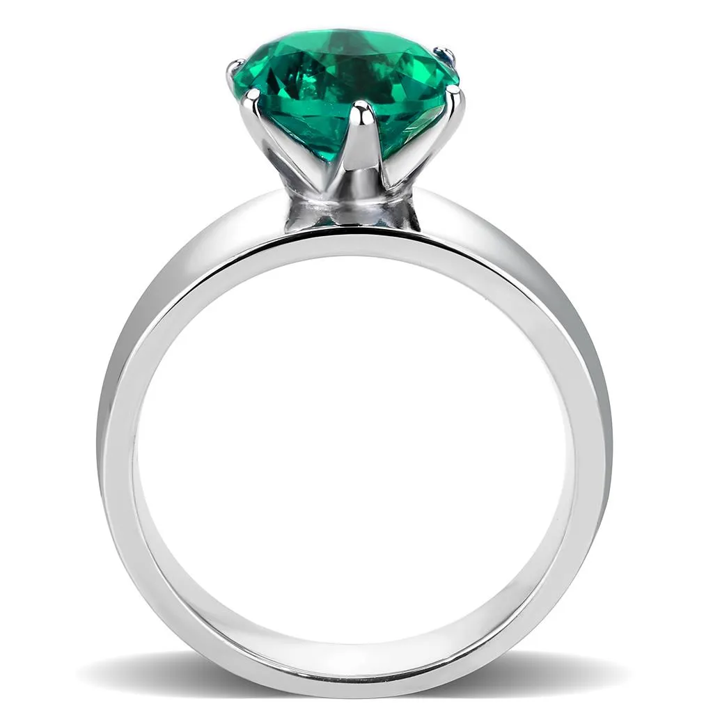 CJ52012 Wholesale Women's Stainless Steel Synthetic Blue Zircon Round Solitaire Ring