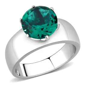 CJ52012 Wholesale Women's Stainless Steel Synthetic Blue Zircon Round Solitaire Ring