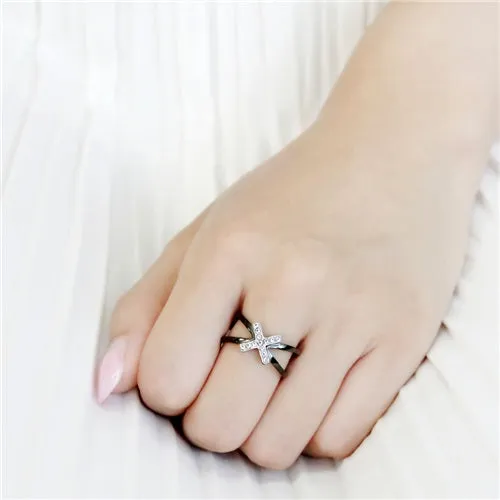 CJE3635 Wholesale Women's Stainless Steel Two-Tone IP Black AAA Grade CZ Clear X Ring