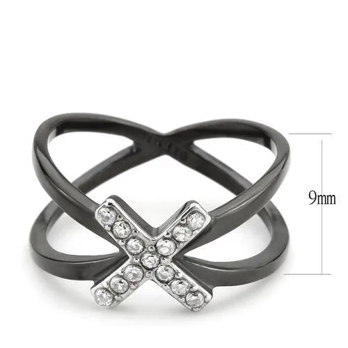 CJE3635 Wholesale Women's Stainless Steel Two-Tone IP Black AAA Grade CZ Clear X Ring