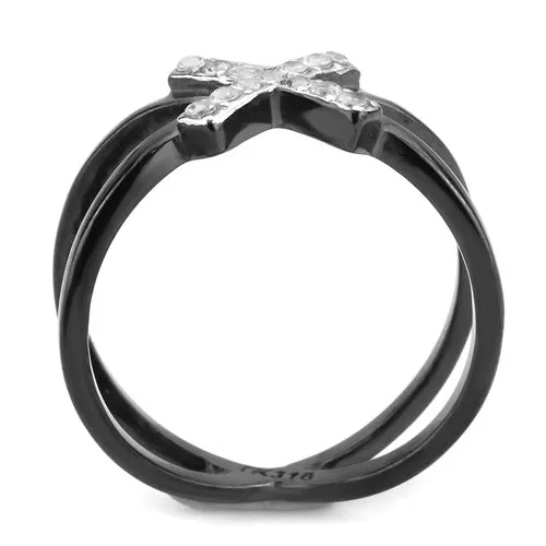 CJE3635 Wholesale Women's Stainless Steel Two-Tone IP Black AAA Grade CZ Clear X Ring
