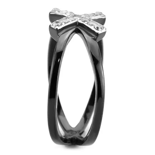 CJE3635 Wholesale Women's Stainless Steel Two-Tone IP Black AAA Grade CZ Clear X Ring