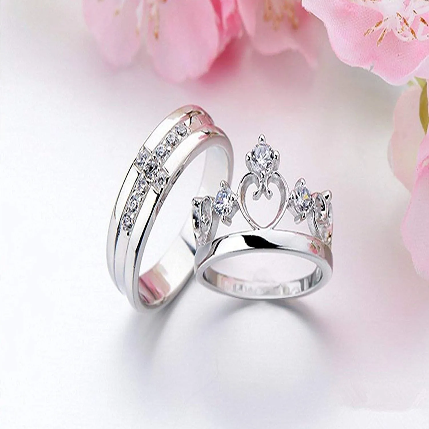 Couple Ring Set With Cubic Zirconia and Crystal