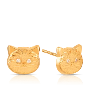 Cubic Zirconia Cat Stud Earrings in 9ct Yellow Gold
