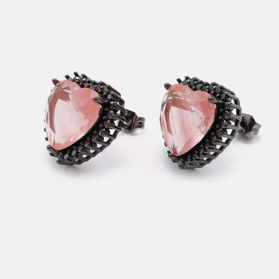 CZ Crystal Heart Necklace & Stud Earrings