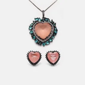 CZ Crystal Heart Necklace & Stud Earrings