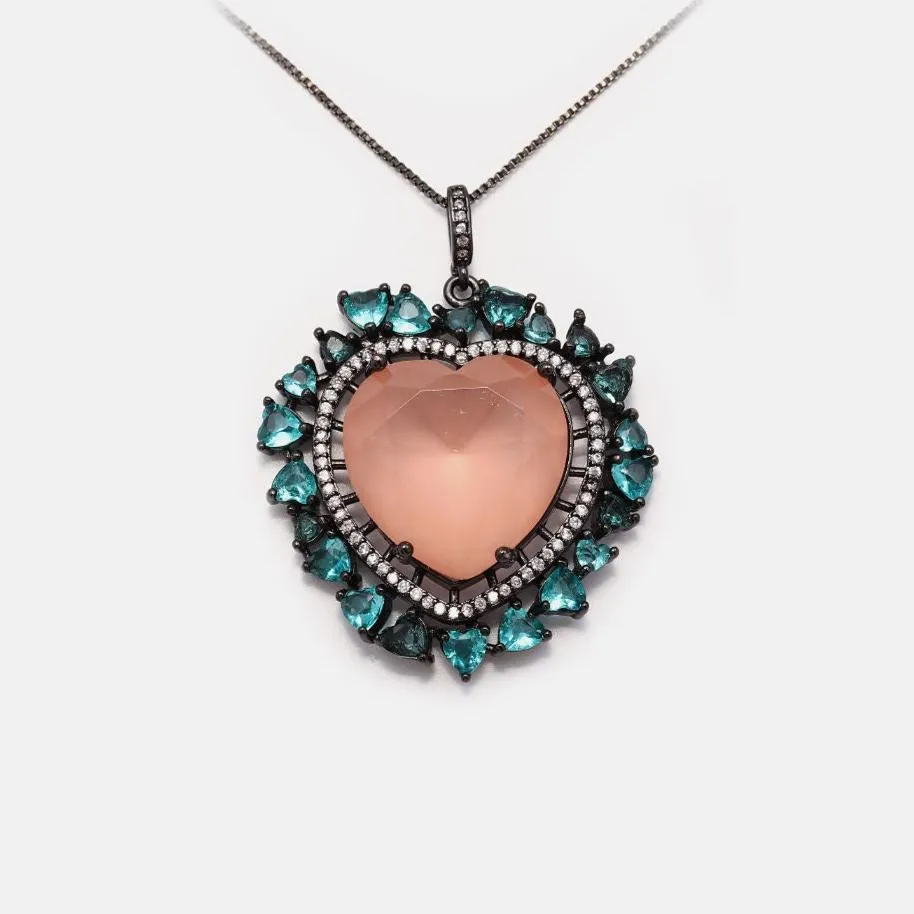 CZ Crystal Heart Necklace & Stud Earrings
