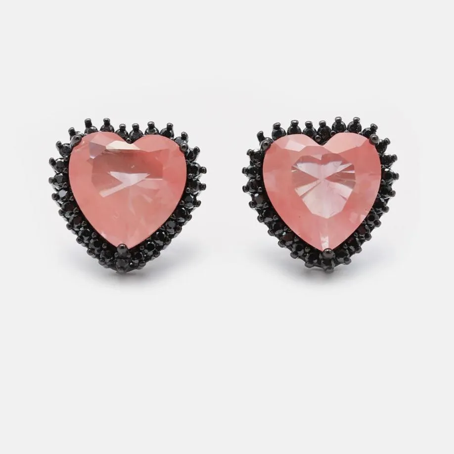 CZ Crystal Heart Necklace & Stud Earrings